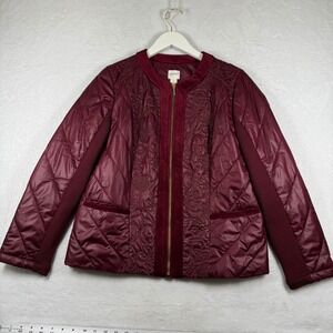 Zenergy by Chico's Burgundy Quilted Floral Embroidered Zip Jacket Size 1 M